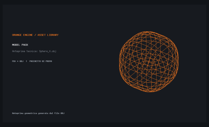 Anteprima wireframe arancione del modello Sphere_X.obj